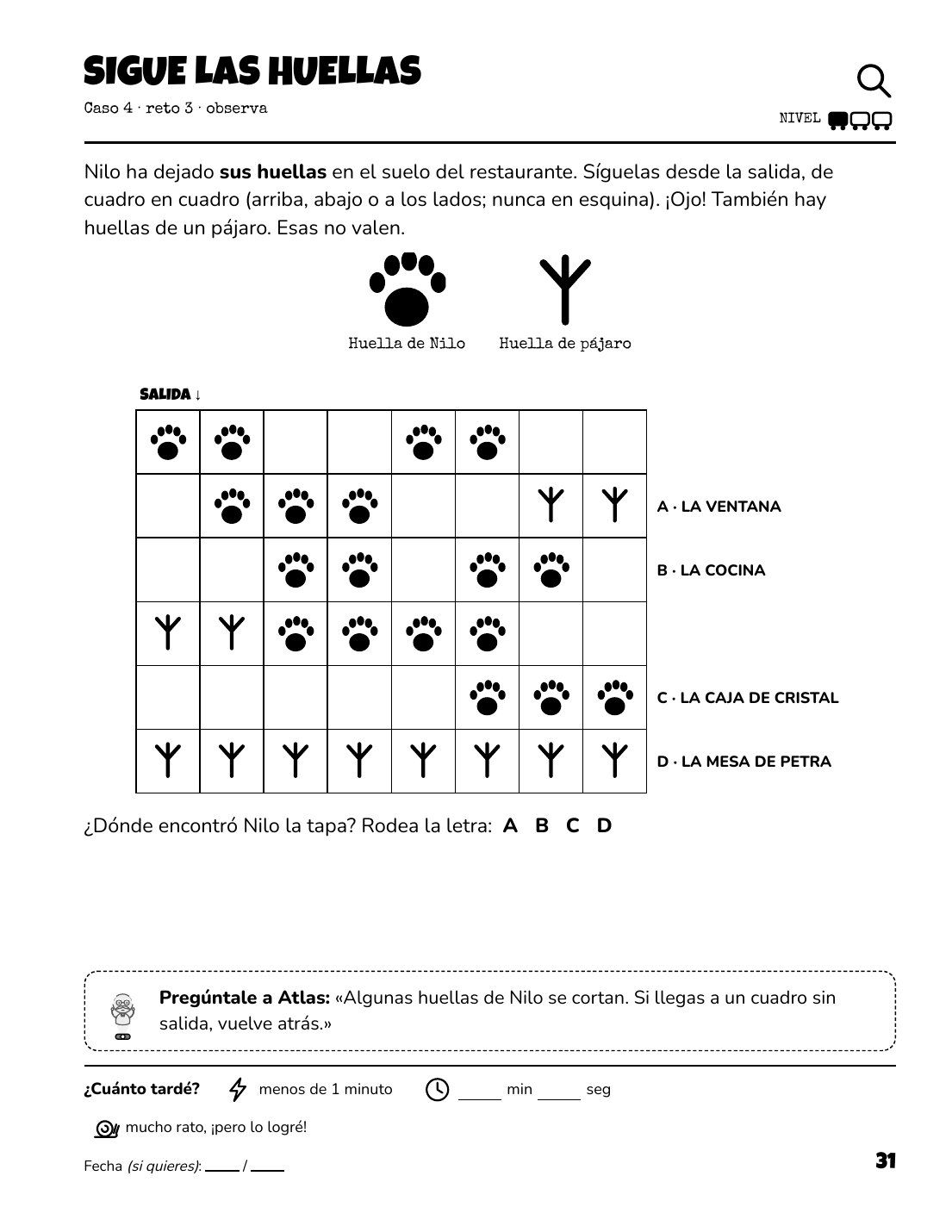 Reto del libro de acertijos para niños El misterio del tren Tornado: sigue las huellas para encontrar la pista